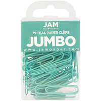 JAM Paper Coloured Jumbo Paper Clips, Large, Teal, 75 Pack (21832065)-Size: 2 Inches (Large/Jumbo)