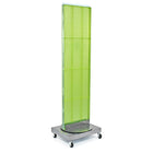 Azar Displays 16"W x 60"H 2-Sided Pegboard Floor Display with 16" Wheeled Base, Translucent Green (700253-GRE)-Includes Acrylic Sign Holder strip and stands on 20" W x 5" H x 16" D metal base on wheels. Overall height is 66"