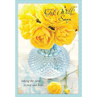 Aline Greetings Get Well General, Yellow Roses in Vase, Get Well Soon, 18 Pack-Premium uncoated paper stock