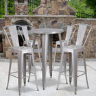 24'' Round Silver Metal Indoor-Outdoor Bar Table Set with 4 Cafe Barstools [CH-51080BH-4-30CAFE-SIL-GG]-24"W x 24"D x 41"H