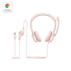 Logitech H390 Wired Stereo Headset for PC/Laptop with Noise Cancelling Mic - Pink-Padded Comfort: Comfortable headphones with adjustable headband features swivel-mounted, leatherette ear cushions for hours of comfort and is easy to clean