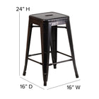 Flash Furniture Commercial Grade 24" High Backless Black-Antique Gold Metal Indoor-Outdoor Counter Height Stool with Square Seat-Black-Antique Gold Powder Coated Frame Finish