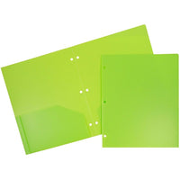 JAM Paper Plastic Heavy Duty 3 Hole Punched 2 Pocket School Folders, Lime Green, 6 Pack-Lime Green Plastic Folders