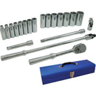 Gray Tools 20 Piece 1/2" Drive 6 Point SAE, Deep Chrome Socket & Attachment Set-Contains: 3/8", 7/16", 1/2", 9/16", 5/8", 11/16", 3/4", 13/16", 7/8", 15/16", 1, 1 1/16", 1 1/8", 1 3/16", 1 1/4" sockets, Reversible Ratchet, Flex Handle, Universal Joint and 5" & 10" Extensions.