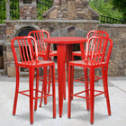 24'' Round Red Metal Indoor-Outdoor Bar Table Set with 4 Vertical Slat Back Barstools [CH-51080BH-4-30VRT-RED-GG]-24"W x 24"D x 41"H