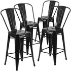 Flash Furniture Commercial Grade 24" High Black Metal Indoor-Outdoor Counter Height Stool with Back-Curved Back with Vertical Slat