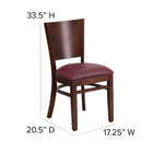 Flash Furniture Lacey Series Solid Back Walnut Wood Restaurant Chair - Burgundy Vinyl Seat-Mortise and Tenon Style Construction with metal wood screw reinforcements