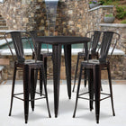 30'' Round Black-Antique Gold Metal Indoor-Outdoor Bar Table Set with 4 Cafe Barstools [CH-51090BH-4-30CAFE-BQ-GG]-30"W x 30"D x 41"H