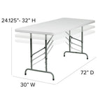 Flash Furniture 30"W x 72"L Height Adjustable Granite Plastic Folding Table - White-Waterproof, Impact and Stain Resistant Top