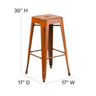Flash Furniture 30" High Backless Distressed Orange Metal Indoor-Outdoor Barstool-Drain Hole in Seat