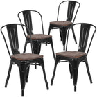 Flash Furniture Black Metal Stackable Chair with Wood Seat-500 lb. Weight Capacity