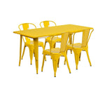 Flash Furniture 31.5'' x 63'' Rectangular Yellow Metal Indoor-Outdoor Table Set with 4 Stack Chairs (ET-CT005-4-30-YL-GG)-Seats 4 people