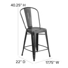 Flash Furniture 24" High Distressed Black Metal Indoor-Outdoor Counter Height Stool with Back-Footrest