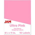 JAM Paper Full Page Sticker Paper Shipping Labels - 8-1/2" x 11" - Ultra Pink - 10 Pack -English only packaging