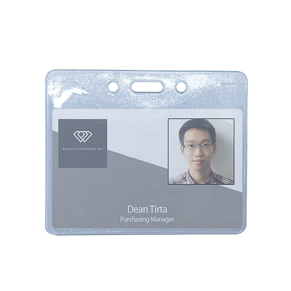 Beslayn Horizontal Heavy Duty Vinyl ID Badge Holder with Thumb