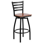 Flash Furniture HERCULES Series Black Ladder Back Swivel Metal Barstool - Cherry Wood Seat-500 lb. Weight Capacity