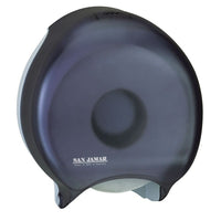 San Jamar Jumbo Roll Bath Tissue Dispenser - Single Roll - Black-See-through window simplifies monitoring roll levels for quick maintenance.