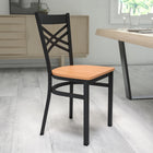 Flash Furniture HERCULES Series Black "X" Back Metal Restaurant Chair - Natural Wood Seat-Curved Support Bar