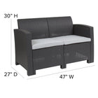 Flash Furniture Dark Gray Faux Rattan Loveseat with All-Weather Light Gray Cushions-Durable Resin Frame Construction
