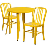 30'' Round Yellow Metal Indoor-Outdoor Table Set with 2 Vertical Slat Back Chairs [CH-51090TH-2-18VRT-YL-GG]-Metal Cafe Table
