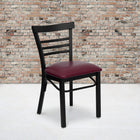 Flash Furniture HERCULES Series Black Three-Slat Ladder Back Metal Restaurant Chair - Burgundy Vinyl Seat-2.5'' Thick Foam Padded Seat