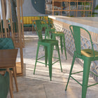 Flash Furniture 30" High Green Metal Indoor-Outdoor Barstool with Back-Black-Antique Gold Powder Coat Finish