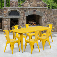 Flash Furniture 31.5'' x 63'' Rectangular Yellow Metal Indoor-Outdoor Table Set with 6 Stack Chairs (ET-CT005-6-30-YL-GG)-Galvanized Steel, Metal, Rubber