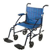 Drive Medical Fly Lite Ultra Lightweight Transport Wheelchair, Blue-Blue Frame, Aluminum