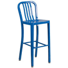 30'' Round Blue Metal Indoor-Outdoor Bar Table Set with 2 Vertical Slat Back Barstools [CH-51090BH-2-30VRT-BL-GG]-4