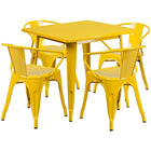 Flash Furniture 31.5'' Square Yellow Metal Indoor-Outdoor Table Set with 4 Arm Chairs (ET-CT002-4-70-YL-GG)-Seats 4 people