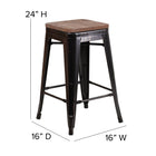 Flash Furniture 24" High Backless Black-Antique Gold Metal Counter Height Stool with Square Wood Seat-Seat Width: 12"