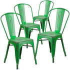 Flash Furniture Commercial Grade Distressed Green Metal Indoor-Outdoor Stackable Chair-Stack Quantity: 8