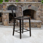 Flash Furniture 24" High Black-Antique Gold Metal Indoor-Outdoor Counter Height Stool with Vertical Slat Back-Adjustable Floor Glides