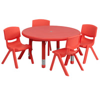 Flash Furniture 33" Round Red Plastic Height Adjustable Activity Table Set with 4 Chairs-Multipurpose Kids Table Set