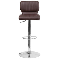 Flash Furniture Contemporary Brown Vinyl Adjustable Height Barstool with Vertical Stitch Back & Chrome Base - 2 Pack-Set of 2 Contemporary Style Stools