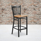 Flash Furniture HERCULES Series Black Vertical Back Metal Restaurant Barstool - Natural Wood Seat - 2 Pack-Welded Joint Assembly