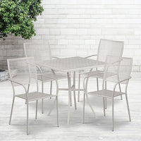 28'' Square Light Grey Indoor-Outdoor Steel Patio Table Set with 4 Square Back Chairs [CO-28SQ-02CHR4-SIL-GG]-Set Includes Table and 4 Chairs