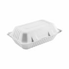 Globe Commercial Products 9" W x 6" D x 3" H Fibre Hinged Lid Bagasse Container - 200 Pack (6013)-Dimensions: 9" W x 9" D x 3" H