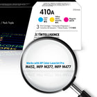 HP 410A (CF251AM) Cyan, Magenta, Yellow Original LaserJet Toner Cartridge, 3/Pack-Page yield of HP 410A: approx. 2,300 pages cyan. 2,300 pages yellow, 2,300 pages magenta