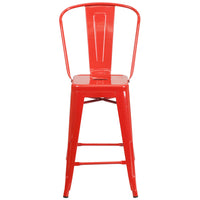 Flash Furniture 24" High Red Metal Indoor-Outdoor Counter Height Stool with Back-Bistro Style Counter Stool
