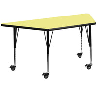 Flash Furniture Mobile 29.5"W x 57.25"L Thermal Laminate Activity Table - Trapezoid - Yellow-Collaborative Trapezoid Activity Table