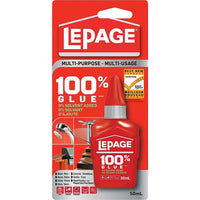LePage 100% Glue, 50 ml-Multi-purpose, ideal for wood, metal, steel, stone, ceramic, glass, plastics, and textile