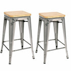 Plata Decor Tolix 26"H Stool - Gunmetal/Wood Top - 2 Pack-Counter stool