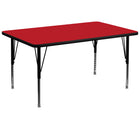 Flash Furniture 36''W x 72''L Rectangle Activity Table with 1.25'' High Pressure Top and Height Adjustable Pre-School Legs, Red-Red Laminate