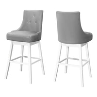 Monarch Specialties 1243 Barstool - Grey Leather-Look/Swivel - 2 Pack-Set of 2 bar-height barstools that swivel 360 degrees