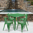 Flash Furniture 31.5'' Square Green Metal Indoor-Outdoor Table Set with 4 Arm Chairs (ET-CT002-4-70-GN-GG)-Galvanized Steel, Metal, Rubber