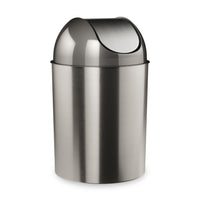 Umbra Mezzo Can, Brushed Silver and Gunmetal-Decorative polypropylene brushed metal finish or printed wood grain on exterior of base and flipper