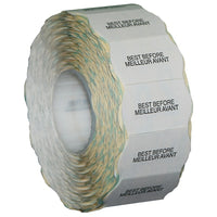 Meto 2026 2-Line White Best Before/Meilleur Avant Labels 1125/RL, 12 Pack-Wavy edges designed to catch customer's attention