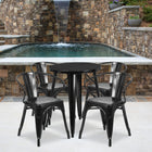 24'' Round Black Metal Indoor-Outdoor Table Set with 4 Arm Chairs (CH-51080TH-4-18ARM-BK-GG)-24"W x 24"D x 29"H