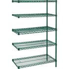 Kleton Green Epoxy Finish Wire Shelving, 5 Shelves, 24"D x 74"H, Add-on, 36"W-Depth: 24"
